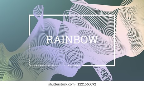 Rainbow fluid background. Iridescent modern design. Music multicolor poster. Rainbow stripe Wave liquid pattern. Organic gradient shape. Summer vivid colors frame design. Rainbow amplitude background.