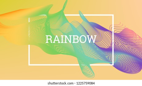 Rainbow fluid background. Iridescent modern design. Music multicolor poster. Rainbow stripe Wave liquid pattern. Organic gradient shape. Summer vivid colors frame design. Rainbow amplitude background.