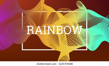 Rainbow fluid background. Iridescent modern design. Music multicolor poster. Rainbow stripe Wave liquid pattern. Organic gradient shape. Summer vivid colors frame design. Rainbow amplitude background.