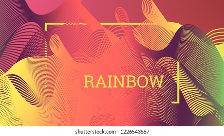 Rainbow fluid background. Iridescent modern design. Music multicolor poster. Rainbow stripe Wave liquid pattern. Organic gradient shape. Summer vivid colors frame design. Rainbow amplitude background.