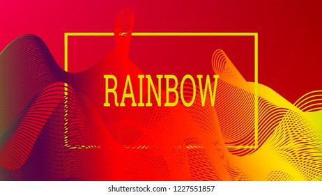 Rainbow fluid background. Iridescent modern design. Music multicolor poster. Rainbow stripe Wave liquid pattern. Organic gradient shape. Summer vivid colors frame design. Rainbow amplitude background.