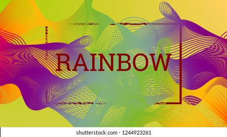 Rainbow fluid background. Iridescent modern design. Music multicolor poster. Rainbow stripe Wave liquid pattern. Organic gradient shape. Summer vivid colors frame design. Rainbow amplitude background.