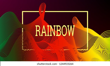Rainbow fluid background. Iridescent modern design. Music multicolor poster. Rainbow stripe Wave liquid pattern. Organic gradient shape. Summer vivid colors frame design. Rainbow amplitude background.