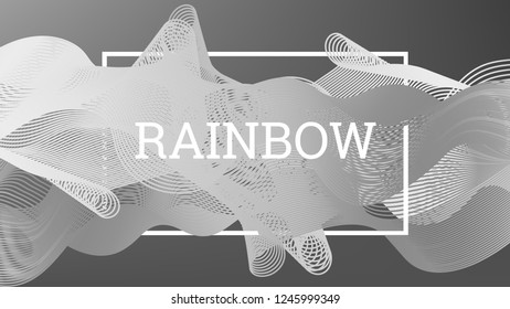 Rainbow fluid background. Iridescent modern design. Music multicolor poster. Rainbow stripe Wave liquid pattern. Organic gradient shape. Summer vivid colors frame design. Rainbow amplitude background.