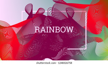 Rainbow fluid background. Iridescent modern design. Music multicolor poster. Rainbow stripe Wave liquid pattern. Organic gradient shape. Summer vivid colors frame design. Rainbow amplitude background.