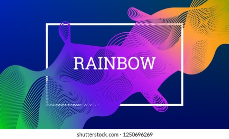 Rainbow fluid background. Iridescent modern design. Music multicolor poster. Rainbow stripe Wave liquid pattern. Organic gradient shape. Summer vivid colors frame design. Rainbow amplitude background.