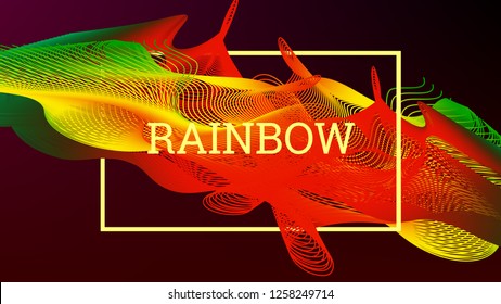 Rainbow fluid background. Iridescent modern design. Music multicolor poster. Rainbow stripe Wave liquid pattern. 