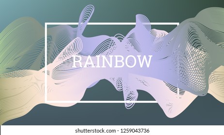 Rainbow fluid background. Iridescent modern design. Music multicolor poster. Rainbow stripe Wave liquid pattern. Organic gradient shape. Summer vivid colors frame design. Rainbow amplitude background.