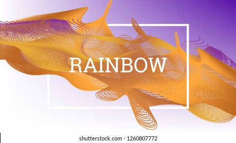 Rainbow fluid background. Iridescent modern design. Music multicolor poster. Rainbow stripe Wave liquid pattern. Organic gradient shape. Summer vivid colors frame design. Rainbow amplitude background.
