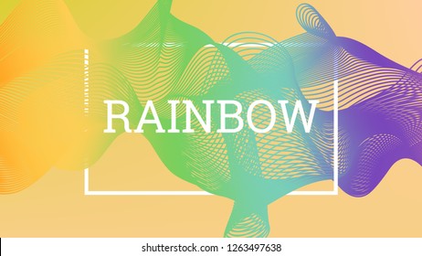 Rainbow fluid background. Iridescent modern design. Music multicolor poster. Rainbow stripe Wave liquid pattern. Organic gradient shape. Summer vivid colors frame design. Rainbow amplitude background.