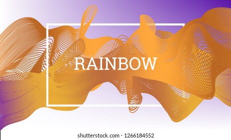 Rainbow fluid background. Iridescent modern design. Music multicolor poster. Rainbow stripe Wave liquid pattern. Organic gradient shape. Summer vivid colors frame design. Rainbow amplitude background.