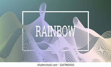 Rainbow fluid background. Iridescent modern design. Music multicolor poster. Rainbow stripe Wave liquid pattern. Organic gradient shape. Summer vivid colors frame design. Rainbow amplitude background.