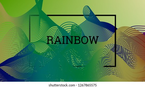 Rainbow fluid background. Iridescent modern design. Music multicolor poster. Rainbow stripe Wave liquid pattern. Organic gradient shape. Summer vivid colors frame design. Rainbow amplitude background.