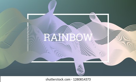 Rainbow fluid background. Iridescent modern design. Music multicolor poster. Rainbow stripe Wave liquid pattern. Organic gradient shape. Summer vivid colors frame design. Rainbow amplitude background.