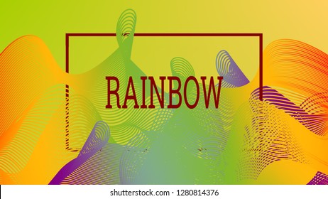 Rainbow fluid background. Iridescent modern design. Music multicolor poster. Rainbow stripe Wave liquid pattern. Organic gradient shape. Summer vivid colors frame design. Rainbow amplitude background.