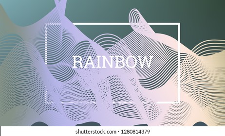 Rainbow fluid background. Iridescent modern design. Music multicolor poster. Rainbow stripe Wave liquid pattern. Organic gradient shape. Summer vivid colors frame design. Rainbow amplitude background.