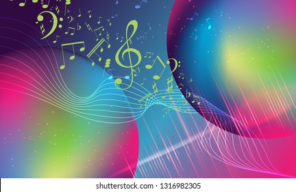 Rainbow fluid background. Iridescent modern design. Music multicolor poster. Rainbow stripe Wave liquid pattern. Organic gradient shape. Summer vivid colors frame design. Rainbow amplitude background.