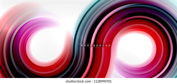 Fondo abstracto de la línea de color del fluido arcoiris - giratorio y círculos, diseño de colores líquidos retorcidos, fondo de textura ondulada de mármol colorido o plástico, plantilla multicolor para empresas o tecnología
