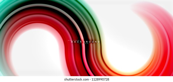 Fondo abstracto de la línea de color del fluido arcoiris - giratorio y círculos, diseño de colores líquidos retorcidos, fondo de textura ondulada de mármol colorido o plástico, plantilla multicolor para empresas o tecnología