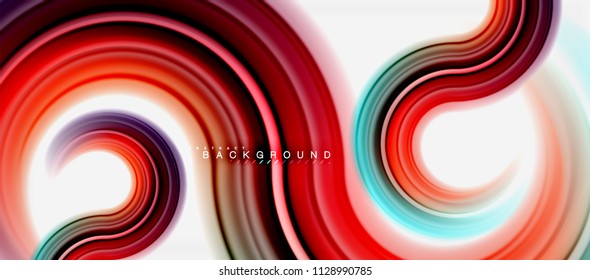 Fondo abstracto de la línea de color del fluido arcoiris - giratorio y círculos, diseño de colores líquidos retorcidos, fondo de textura ondulada de mármol colorido o plástico, plantilla multicolor para empresas o tecnología