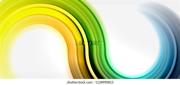Fondo abstracto de la línea de color del fluido arcoiris - giratorio y círculos, diseño de colores líquidos retorcidos, fondo de textura ondulada de mármol colorido o plástico, plantilla multicolor para empresas o tecnología