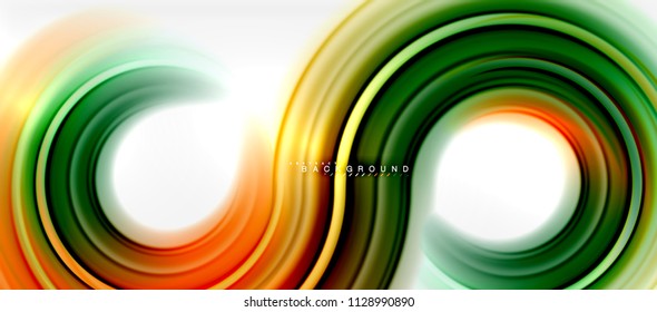 Fondo abstracto de la línea de color del fluido arcoiris - giratorio y círculos, diseño de colores líquidos retorcidos, fondo de textura ondulada de mármol colorido o plástico, plantilla multicolor para empresas o tecnología