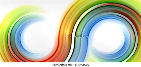 Abstrakter Hintergrund mit abstrakter Regenbogenflüssigkeit - wirbelnde und runde Bereiche, Design von verdrillten flüssigen Farben, bunter Marmor- oder Kunststoffhintergrund, mehrfarbige Vorlage für Unternehmen oder Technologien