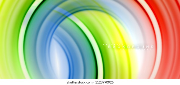 Fondo abstracto de la línea de color del fluido arcoiris - giratorio y círculos, diseño de colores líquidos retorcidos, fondo de textura ondulada de mármol colorido o plástico, plantilla multicolor para empresas o tecnología