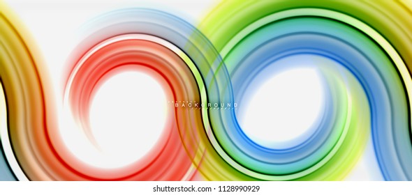 Rainbow fluid color line abstract background - swirl and circles, twisted liquid colours design, colorful marble or plastic wavy texture backdrop, multicolored template for business or technology