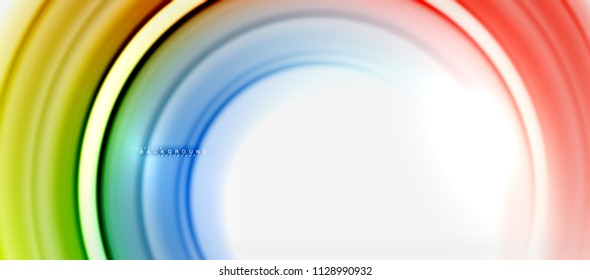 Rainbow fluid color line abstract background - swirl and circles, twisted liquid colours design, colorful marble or plastic wavy texture backdrop, multicolored template for business or technology