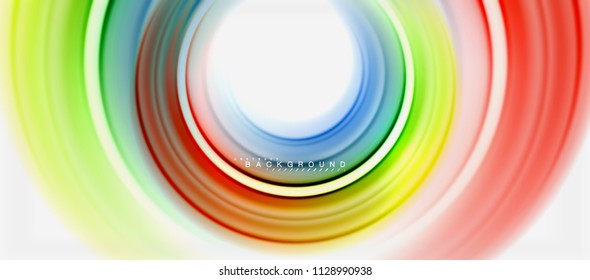 Fondo abstracto de la línea de color del fluido arcoiris - giratorio y círculos, diseño de colores líquidos retorcidos, fondo de textura ondulada de mármol colorido o plástico, plantilla multicolor para empresas o tecnología