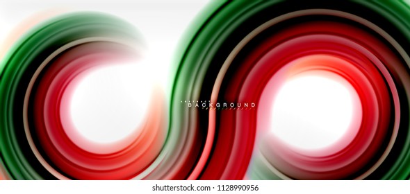 Rainbow fluid color line abstract background - swirl and circles, twisted liquid colours design, colorful marble or plastic wavy texture backdrop, multicolored template for business or technology