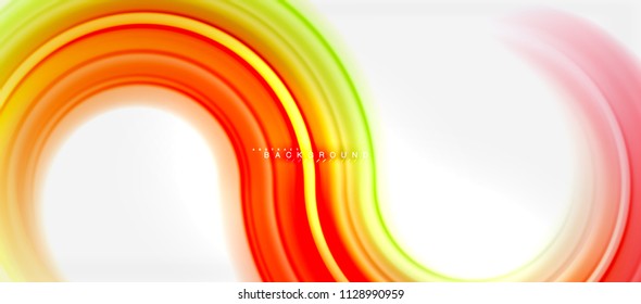 Rainbow fluid color line abstract background - swirl and circles, twisted liquid colours design, colorful marble or plastic wavy texture backdrop, multicolored template for business or technology