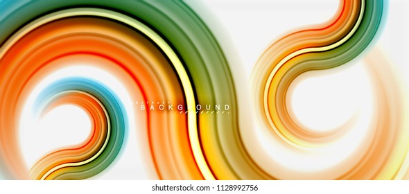 Rainbow fluid color line abstract background - swirl and circles, twisted liquid colours design, colorful marble or plastic wavy texture backdrop, multicolored template for business or technology