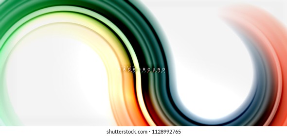 Abstrakter Hintergrund mit abstrakter Regenbogenflüssigkeit - wirbelnde und runde Bereiche, Design von verdrillten flüssigen Farben, bunter Marmor- oder Kunststoffhintergrund, mehrfarbige Vorlage für Unternehmen oder Technologien