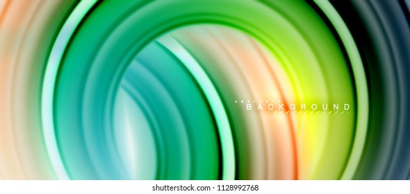 Rainbow fluid color line abstract background - swirl and circles, twisted liquid colours design, colorful marble or plastic wavy texture backdrop, multicolored template for business or technology
