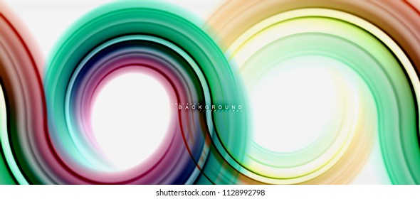 Rainbow fluid color line abstract background - swirl and circles, twisted liquid colours design, colorful marble or plastic wavy texture backdrop, multicolored template for business or technology