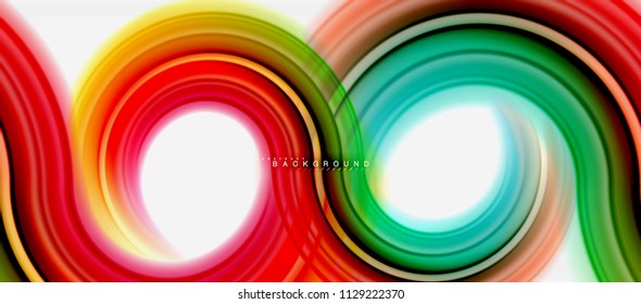 Rainbow fluid color line abstract background - swirl and circles, twisted liquid colours design, colorful marble or plastic wavy texture backdrop, multicolored template for business or technology
