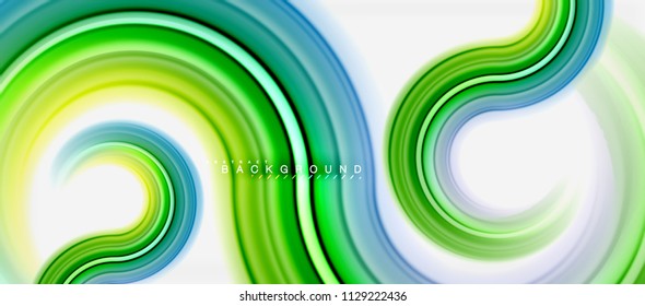 Fondo abstracto de la línea de color del fluido arcoiris - giratorio y círculos, diseño de colores líquidos retorcidos, fondo de textura ondulada de mármol colorido o plástico, plantilla multicolor para empresas o tecnología