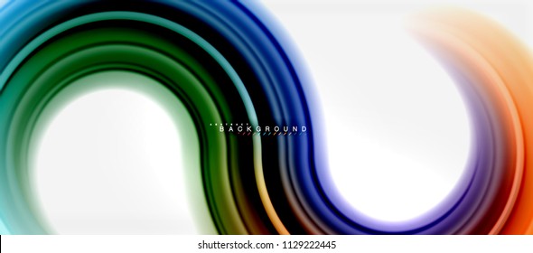 Fondo abstracto de la línea de color del fluido arcoiris - giratorio y círculos, diseño de colores líquidos retorcidos, fondo de textura ondulada de mármol colorido o plástico, plantilla multicolor para empresas o tecnología
