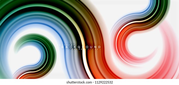 Rainbow fluid color line abstract background - swirl and circles, twisted liquid colours design, colorful marble or plastic wavy texture backdrop, multicolored template for business or technology