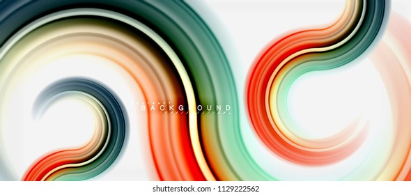 Fondo abstracto de la línea de color del fluido arcoiris - giratorio y círculos, diseño de colores líquidos retorcidos, fondo de textura ondulada de mármol colorido o plástico, plantilla multicolor para empresas o tecnología