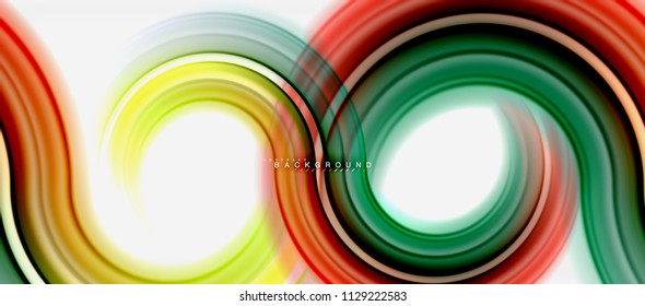 Rainbow fluid color line abstract background - swirl and circles, twisted liquid colours design, colorful marble or plastic wavy texture backdrop, multicolored template for business or technology