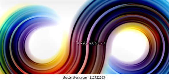 Rainbow fluid color line abstract background - swirl and circles, twisted liquid colours design, colorful marble or plastic wavy texture backdrop, multicolored template for business or technology