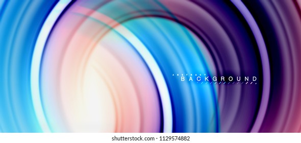 Rainbow fluid color line abstract background - swirl and circles, twisted liquid colours design, colorful marble or plastic wavy texture backdrop, multicolored template for business or technology