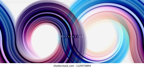 Fondo abstracto de la línea de color del fluido arcoiris - giratorio y círculos, diseño de colores líquidos retorcidos, fondo de textura ondulada de mármol colorido o plástico, plantilla multicolor para empresas o tecnología