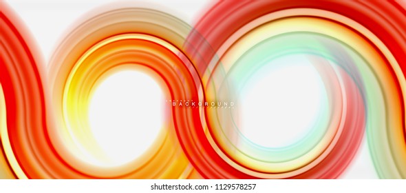 Rainbow fluid color line abstract background - swirl and circles, twisted liquid colours design, colorful marble or plastic wavy texture backdrop, multicolored template for business or technology