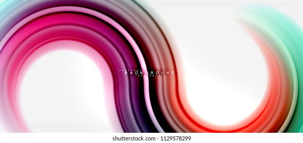 Rainbow fluid color line abstract background - swirl and circles, twisted liquid colours design, colorful marble or plastic wavy texture backdrop, multicolored template for business or technology