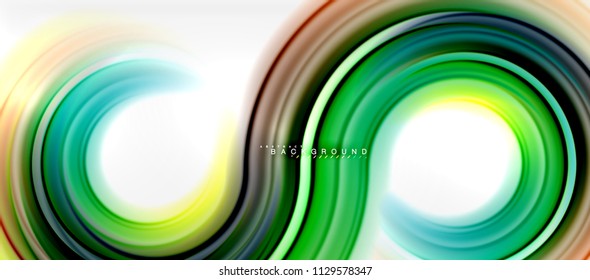Fondo abstracto de la línea de color del fluido arcoiris - giratorio y círculos, diseño de colores líquidos retorcidos, fondo de textura ondulada de mármol colorido o plástico, plantilla multicolor para empresas o tecnología