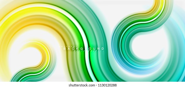 Rainbow fluid color line abstract background - swirl and circles, twisted liquid colours design, colorful marble or plastic wavy texture backdrop, multicolored template for business or technology